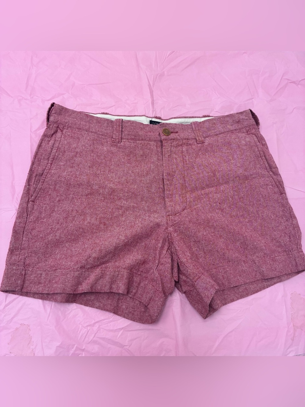 J.CREW Women’s Red Rayon Chino Shorts Flat Front Zip Slash Pockets Retro Sz 32